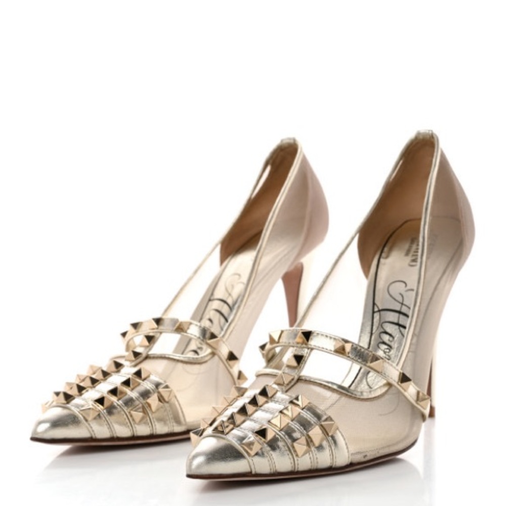 Valentino Mesh Nappa Rockstud Alcove 100mm Pumps Size 41 Platino